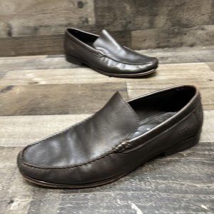 Ecco Mens Dark Brown Leather Slip On Loafer Dress Shoes Size 45 Extra Width